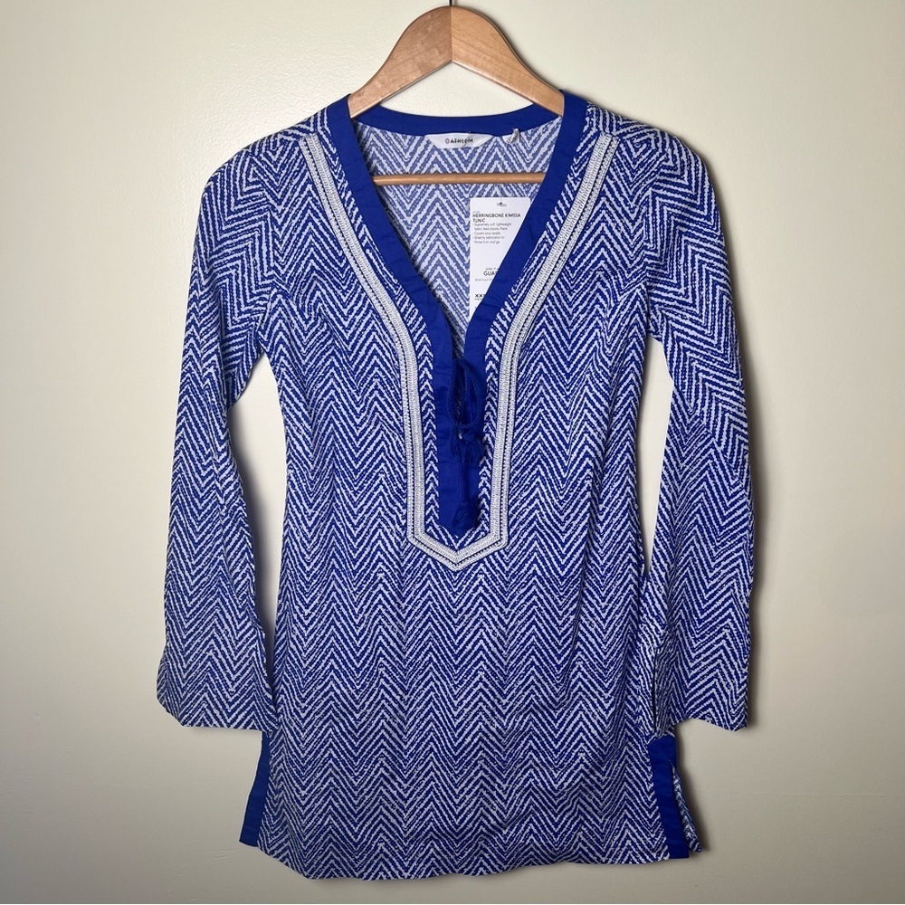 Athleta NWT Blue Beaded Herringbone Kimssa Tunic Tie Cover Up Dress XXS Beach